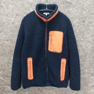 Uniqlo x JW Anderson Fleece Jacket Large Navy Blue Orange Sherpa Minimalist